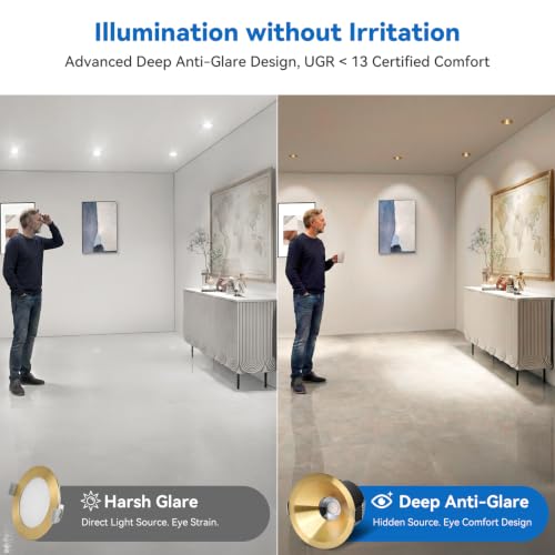 CycevSun Gold 3 Inch LED Recessed Lights, Anti-Glare COB Spotlight, 6 Pack - color: Gold, size: 3 Inch