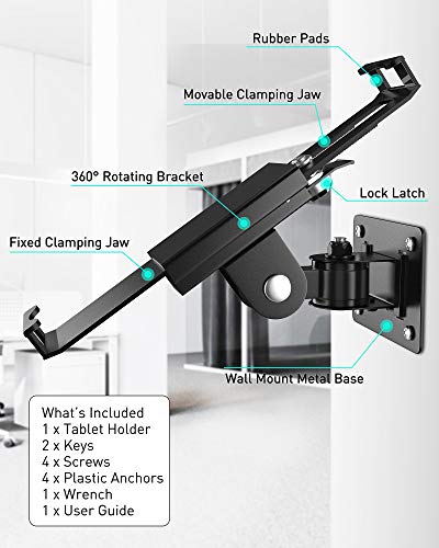 AboveTEK Tablet Wall Mount -360° Rotation iPad Wall Holder for Retail & Business, Anti Theft iPads Stand Fits 7"-11" Tablets Including iPad Pro/Air/Mini, Galaxy Tab - Security Lock & Key - (Black) - color: Black