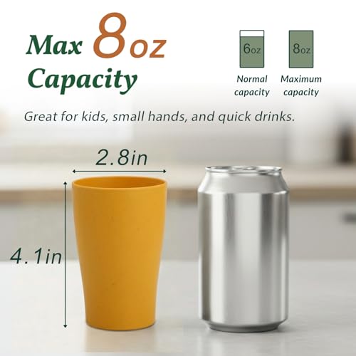 Homienly Stackable Drinking Glasses Set Wheat Straw Shatterproof Cups | Unbreakable Kitchen Cups for Kids & Adults | Reusable, Dishwasher Safe for Party, Outdoor (8 oz, Small) - color: 8 PC Colorful, size: 8 Ounces