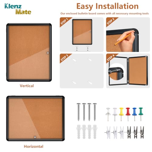 26"x20" Enclosed Cork Bulletin Board Waterproof Display Case,Aluminium Fram - color: Black Frame / Cork, size: 26" x 20"