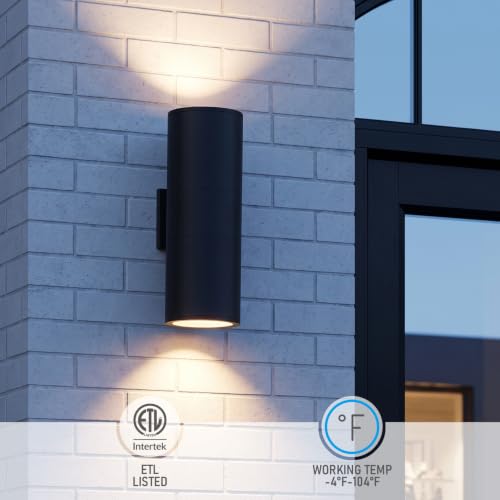 LEONLITE 2-Pack 22" Outdoor Cylinder Wall Light, Up and Down, E26 Base - size: 22 Inch