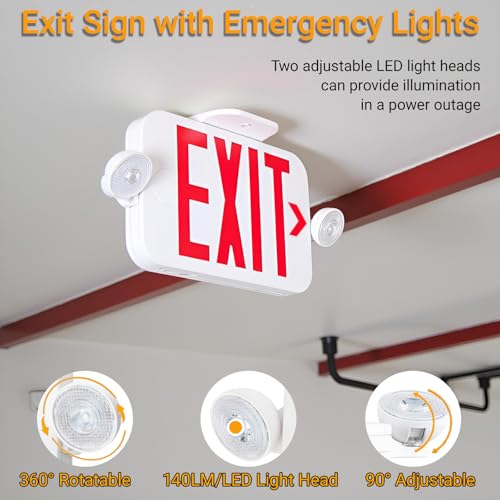LIT-PaTH Exit Sign with Emergency Light, Battery Backup, 4 Pack - size: 4-Pack