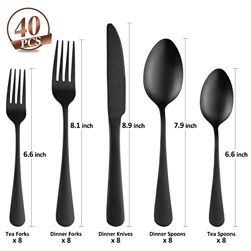 Matte Silverware Set for 8,SANLUNS 40-Piece Satin Finish Black Flatware Set,Stainless Steel Eating Dish Cutlery For 8,Fine Dinner Knifes Forks Spoons,Utensils Tableware for Kitchens Dishwasher Safe - color: Matte Black/40pieces