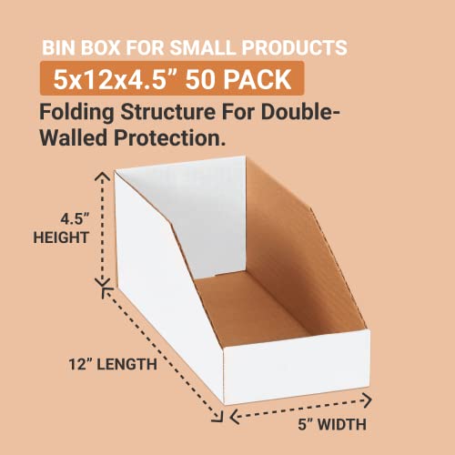 BOX USA Storage Bins 5x12x4.5, White, 50-Pack