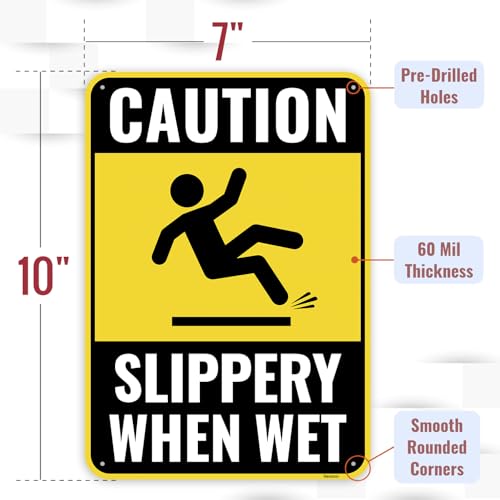 2PC Caution Slippery When Wet Sign, 10 x 7 Inches - Aluminum