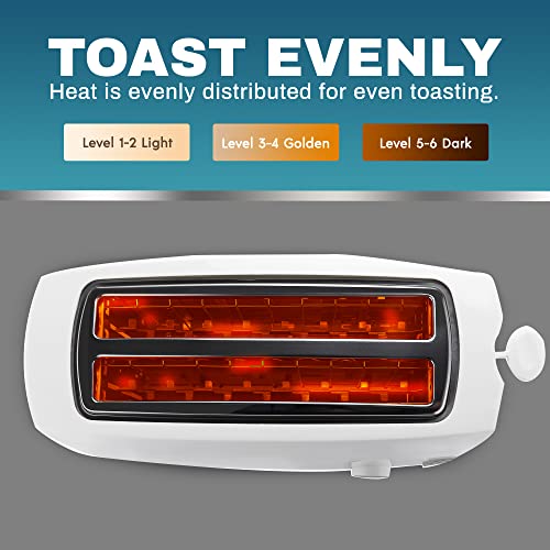 Elite Gourmet 4-Slice Long Slot Toaster, Extra-Wide Slots, 6 Toast Settings - color: White