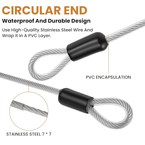 2Pcs 5/32" Dia Safety Security Cables with Carabiner Hooks - size: 2Pcs