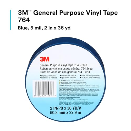 3M General Purpose Vinyl Tape 764, Blue, 2 in x 36 yd, 5 mil, 1 Roll - color: Blue, size: 2 in x 1296 in