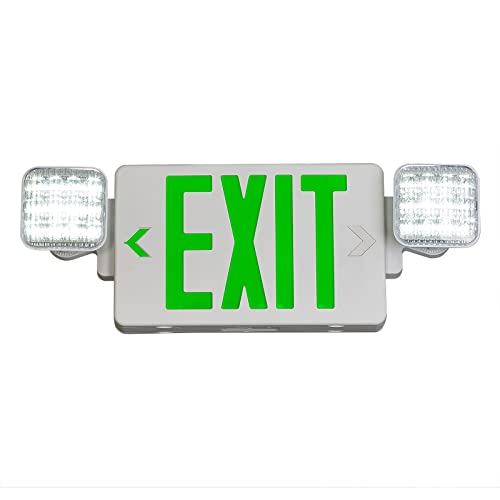 TANLUX Green Exit Sign with Emergency Lights, LED Emergency Exit Light with Battery Backup, UL Listed, AC 120/277V, Commercial Emergency Lights Combo for Business - 6 Pack - color: White Housing+Green Letter, size: 6 Pack