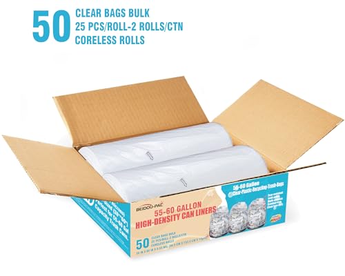 BEIDOU-PAC 55-60 Gallon Trash Bags, 50 Count Bulk, Heavy Duty Clear Plastic Recycling Bags, Multi-purpose Garbage Bags for home Commercial, Outdoor, Construction, Industrial, Lawn, Leaf - style: 55-60 Gallon |50 Count