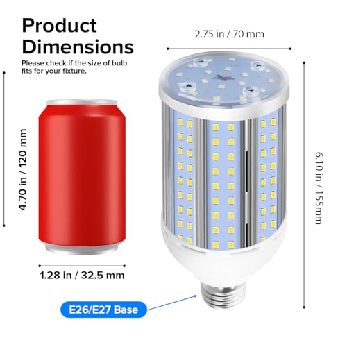 HJFF 500W Equivalent Led Bulb 8750Lumen 60W 6000K Cool Daylight White E26/E27 Medium Base Led Corn Bulb for Outdoor Indoor Garage Warehouse Backyard - style: 60W 5000K