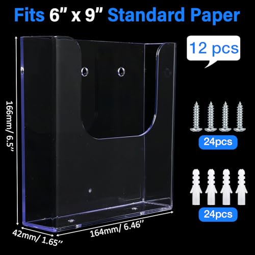 Ripeng 12 Pack 6 x 9 Inch Brochure Holder Wall Mount Clear Flyer Holder