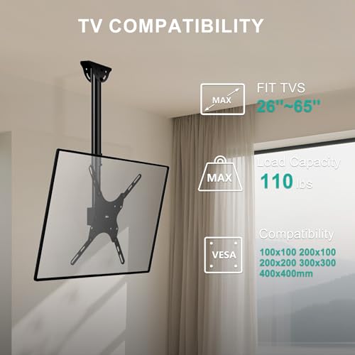 WALI Ceiling TV Mount for Most 26-65 inch LCD LED 4K TVs, up to 110 lbs - color: Black (400x400mm), size: 2.5 feet