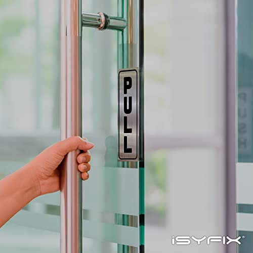 iSYFIX Push Pull Stickers Sign, 2x5 Inch, Black/Brushed Silver, 2 Pack - color: Black / Brushed Silver, size: Vertical 2x5