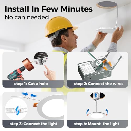 CHARKEE 36 Pack 6 Inch Ultra-Thin 5CCT LED Recessed Ceiling Light,Canless - color: 5000k/4000k/3500k/3000k/2700k - 5cct White, size: 6 inches 36 pack