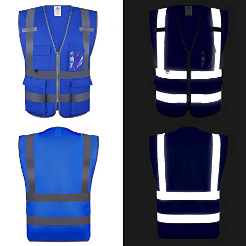 Dazonity High Visibility Safety Vest with Multi Pockets and Zipper, XL,Reflective Strips, Fit for Men & Women, Work, Construction,Cycling, Runnning, Surveyor, Volunteer (Blue-XL) - color: Blue-xl