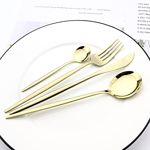 24-Piece Mirror Champagne Gold Flatware, 18/0 Stainless Steel Dinnerware Set Include Knife Fork Spoon Teaspoon Cutlery Set For Home Restaurant Party Service For 6, Dishwasher Safe - color: Champagne Gold