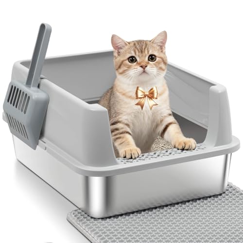 Stainless Steel Litter Box for Kitten,Metal Litter Box with Lid S - color: S-M-lid-10"H