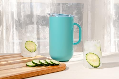 Served Premium Insulated Pitcher (2L/66oz) - Double Walled, Copper Lined Stainless Steel Pitcher with Lid - Vacuum Insulated Carafe for Hot Coffee, Tea, Iced Drinks, Water, Cocktails, and More - color: Blue Lemonade