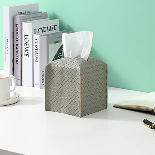 Tissue Box Cover PU Leather Tissue Holder Square Facial Tissue Case Facial Paper Organizer Dispenser for Bathroom, Vanity Countertop, Tabletop, Car, Evergreen - color: Evergreen, size: square