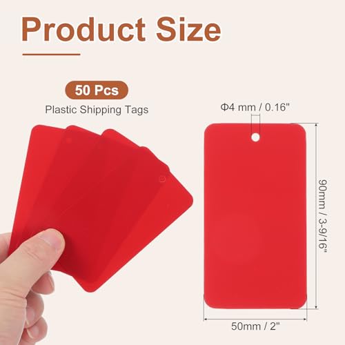 PATIKIL Plastic Shipping Tags with Wire, 50 Pcs 3-9/16" x 2" Waterproof Blank Labels Hang Tag with String for Outdoor Luggage Product Identification Price Marking, Red - color: Red, size: 3-9/16" x 2"