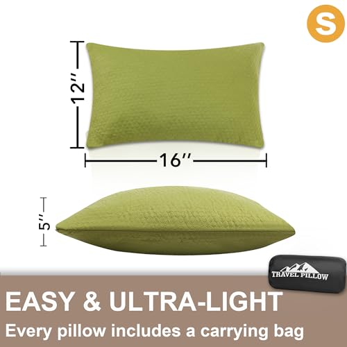 Travel Pillow Backpacking Pillow, Compressible Memory Foam Pillow Breathable Cover for Travel Airplane Hiking and Car - color: Avocado Green, size: S-16 X 12 Inch