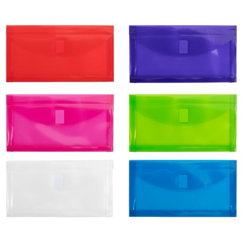 JAM PAPER Plastic Expansion Envelopes with Hook & Loop Closure - #10 Booklet Wallet - 5 1/4 x 10 with 1 Inch Expansion - Assorted Colors - 6/Pack - color: Assorted, size: #10 - Pack of 6
