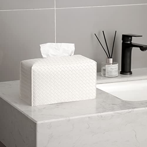 Tissue Box Cover Rectangle Leather Facial Paper Holder, White - color: White, size: rectangle