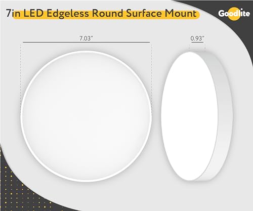 Goodlite 7" 15W LED Edgeless Round Surface Mount White Finish Modern Ceiling Disk Light, Dimmable, 1350 Lumens, 5 Selectable Color Temperatures (27k-30k-35k-41k-50k), J-Box Installation, 1ct (G-48541) - color: White, size: 7 Inch
