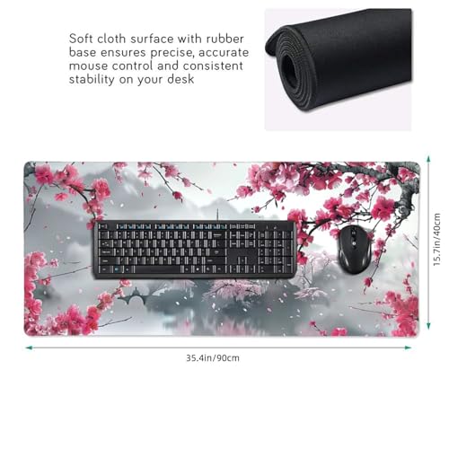 35.4 x 15.7 in, Waterproof XXL Large Mouse Pad for Desk, Extended Keyboard Mouse Mat for Computer Office, Big Laptop Mouse pad, Gaming Pc-Pink Cherry Blossom - color: Pink Cherry Blossom