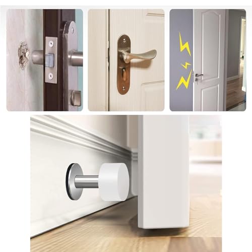 Door Stoppers with Extra Stickers, Self-Adhesive Door Stop with White Rubber & Stainless Steel Body - Sound Dampening Door Bumpers for Home & Office, Door stoppers for Bottom of Door (Medium-2.56inch) - color: White, size: 6.5 cm