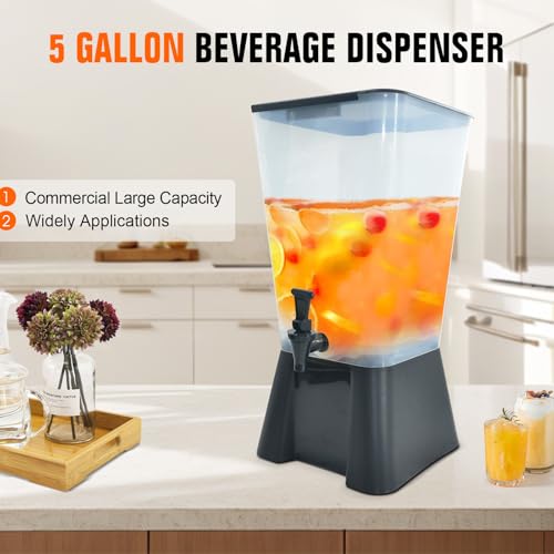 Hakka 5 Gallon Beverage Dispenser, Commercial Drink Dispenser for Parties 19L Plastic Juice Dispenser with Stand and Spigot Catering Supplies for Buffets, Restaurants - size: 5 Gallon