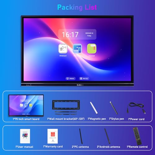 75‘’ Smart Board, 4K UHD Interactive Whiteboard for Office - size: 32"W x 68"H