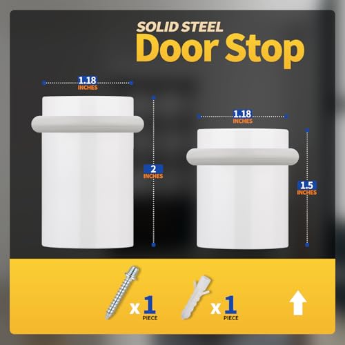 Floor Door Stopper Door Stop - Classy Solid Steel Modern Heavy Duty Door Stoppers - Floor Mount Anchor Screw - Wall Protector for Commercial Door(White, 1.5 Inch) - color: White, size: 1.5 Inch