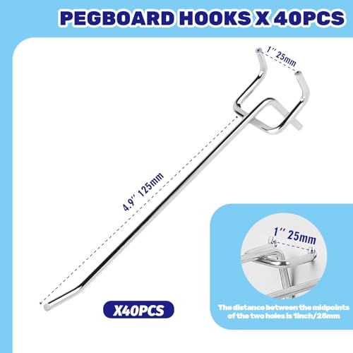 40Pcs 6" /150mm Stainless Steel Pegboard Display Hooks Bulk Set, Silver Garage Organization Peg Wall Hook Metal Slatwall Panel Hook Fit 1/8 and 1/4 Inch Pegboard for Retail - color: Silver, size: 6 inch/150mm