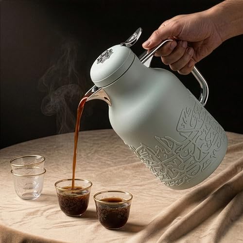 Insulated Carafe Flask 1L For Hot Coffee & Tea, Double Wall Stainless Steel Build, Leak Resistant Lid, Serving Pitcher, Portable Design, Long Heat Retention, Gift by Otantik(Green mint & Silver) - color: Green mint & Silver