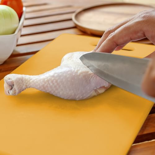 Dexas NSF Certified Polysafe Cutting Board with Handle and Juice Well, 12 x 18 inches, Reversible Kitchen Cutting Board, Yellow - color: Yellow, size: 18"L x 12"W