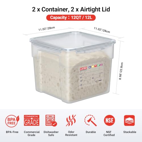 2 Pack 12 QT BPA-Free Translucent Polypropylene Food Storage Containers, Airtight Lids, Stackable Commercial Ingredient Containers for Bulk Dry Goods - size: 2 X 12.0(QT)
