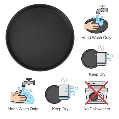QWORK 16-Inch Round Non-Slip Serving Trays – 4 Pack Rubber Surface Plastic Tray Set for Restaurant, Café & Bar