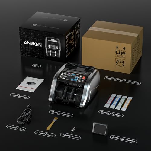 Aneken N60 Mixed Denomination Money Counter Machine, Value Counting, UV/MG/IR/DD Counterfeit Detection, 3.5" TFT Display Cash Counting Machine, Printer Enabled Bill Counter for Business