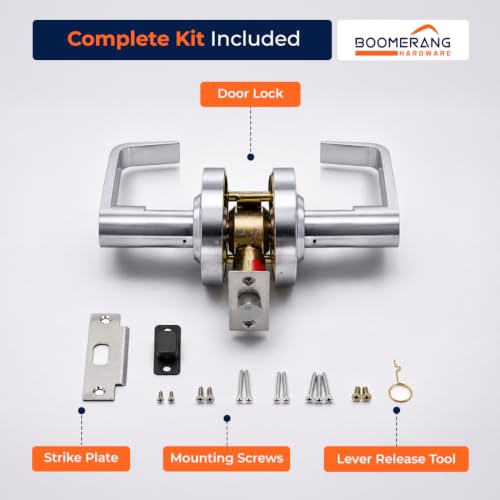 Boomerang Heavy-Duty Privacy/Bathroom Function Commercial Lever Door Lock - color: Satin Chrome (US26D), style: Privacy/Bathroom
