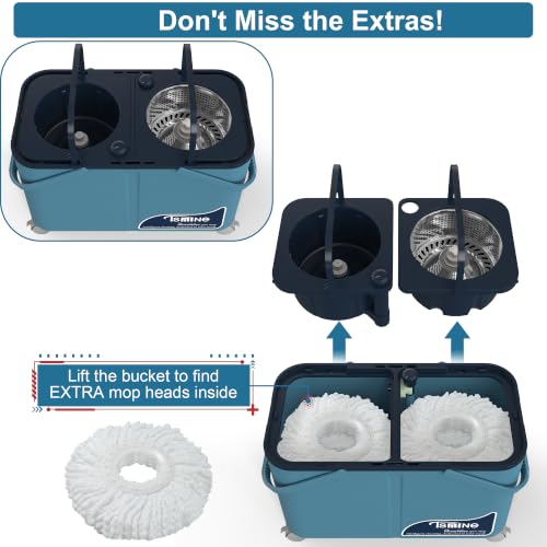 RinseWise Large Gen 1 Mop Bucket Set, Clean/Dirty Water Separation, Blue - size: Large Gen 1- Blue/Grey+6 Mop Heads