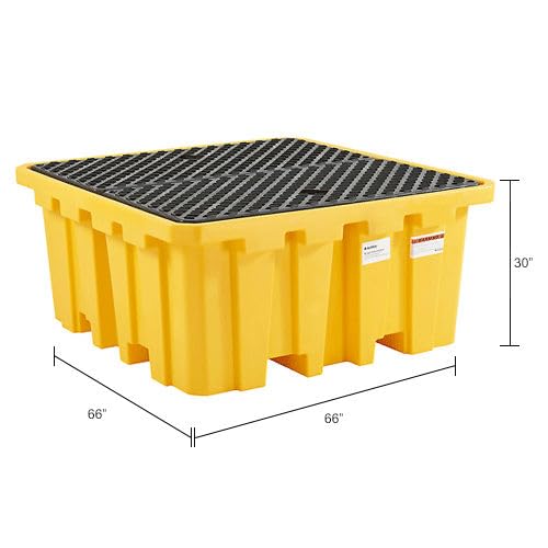 Global Industrial IBC Spill Containment Pallet with Drain, 4-Way Forklift Pockets, 365 Gallon Capacity, 8000 Lbs Capacity, 66"W x 66"D x 30"H, Bright Yellow