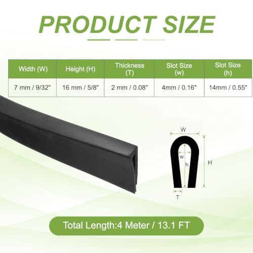 PATIKIL Rubber Edge Trim 13.1ft x 7mm x 16mm Fit for 4mm Edge Black - size: Fit for 4" x 13.1ft x 7mm x 16mm