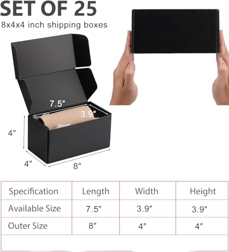 8x4x4 inch Black Shipping Boxes for Small Business- Set of 25 - color: Black, size: 8x4x4