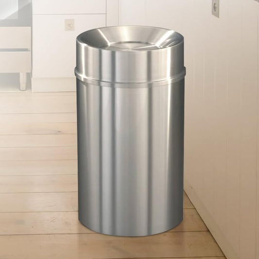 New Yorker 33 Gallon Satin Aluminum Waste Receptacle | Heavy-Duty Commercial Trash Bin | Rust & Tarnish Resistant | Durable Indoor Waste Container | (Tip Action Top) - size: 33 Gal, style: Tip Action Top
