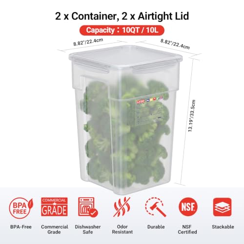 2 Pack 10 QT Commercial Airtight Food Storage Containers, BPA-Free Translucent Polypropylene, Stackable with Gold Scale Markings for Flour, Rice & Pet Food - size: 2 X 10.0(QT)