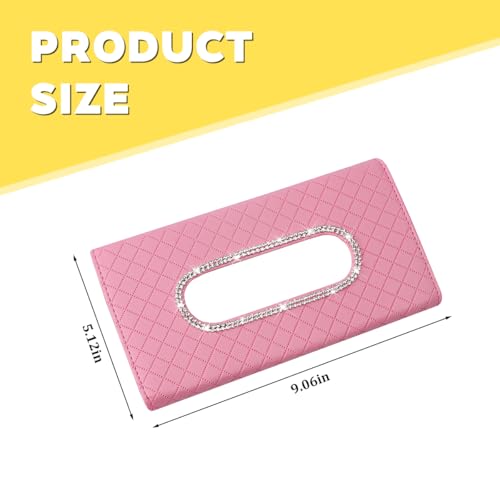 Bling Car Visor Tissue Holder, Crystal Rhinestones Vehicle Sun Visor Hanging Napkin Organizer Case with Ergonomic Take Out Port, Automotive Interior Tissue Dispenser, Universal Fit (Pink) - color: Pink