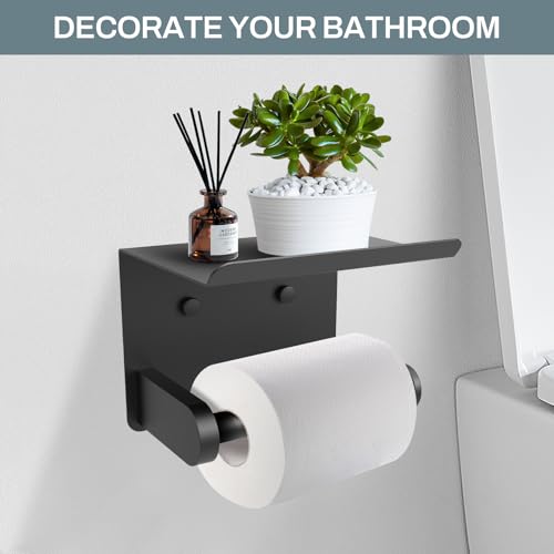 SetSail Toilet Paper Holder with Shelf Adhesive or Screw-in Matte Black - color: Matte Black, size: 2 Packs
