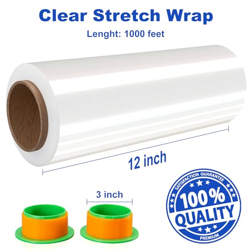 4 Rolls Clear Stretch Wrap 12" x 1000FT x 80 Gauge Heavy Duty Film - size: Clear, 4 Rolls 12 In x 1000 Ft